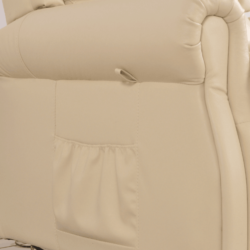 Close-up of beige leather car seat with stitching details
