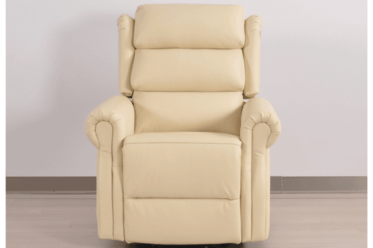 Kingsbury Genuine Leather Cream Rise & Recline Mobility Chair - Furniture Instore