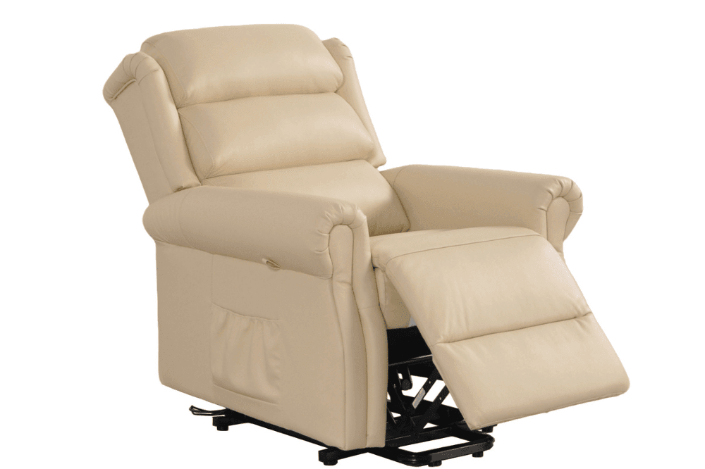 Kingsbury Genuine Leather Cream Rise & Recline Mobility Chair - Furniture Instore