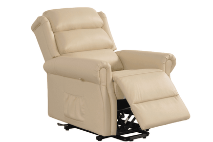 Kingsbury Genuine Leather Cream Rise & Recline Mobility Chair - Furniture Instore