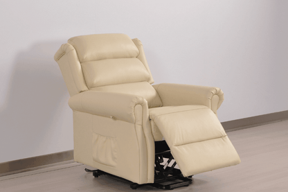 Kingsbury Genuine Leather Cream Rise & Recline Mobility Chair - Furniture Instore