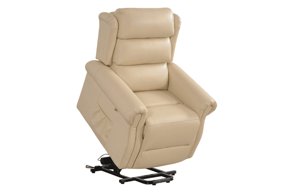 Kingsbury Genuine Leather Cream Rise & Recline Mobility Chair - Furniture Instore