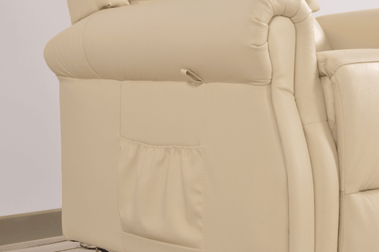 Kingsbury Genuine Leather Cream Rise & Recline Mobility Chair - Furniture Instore
