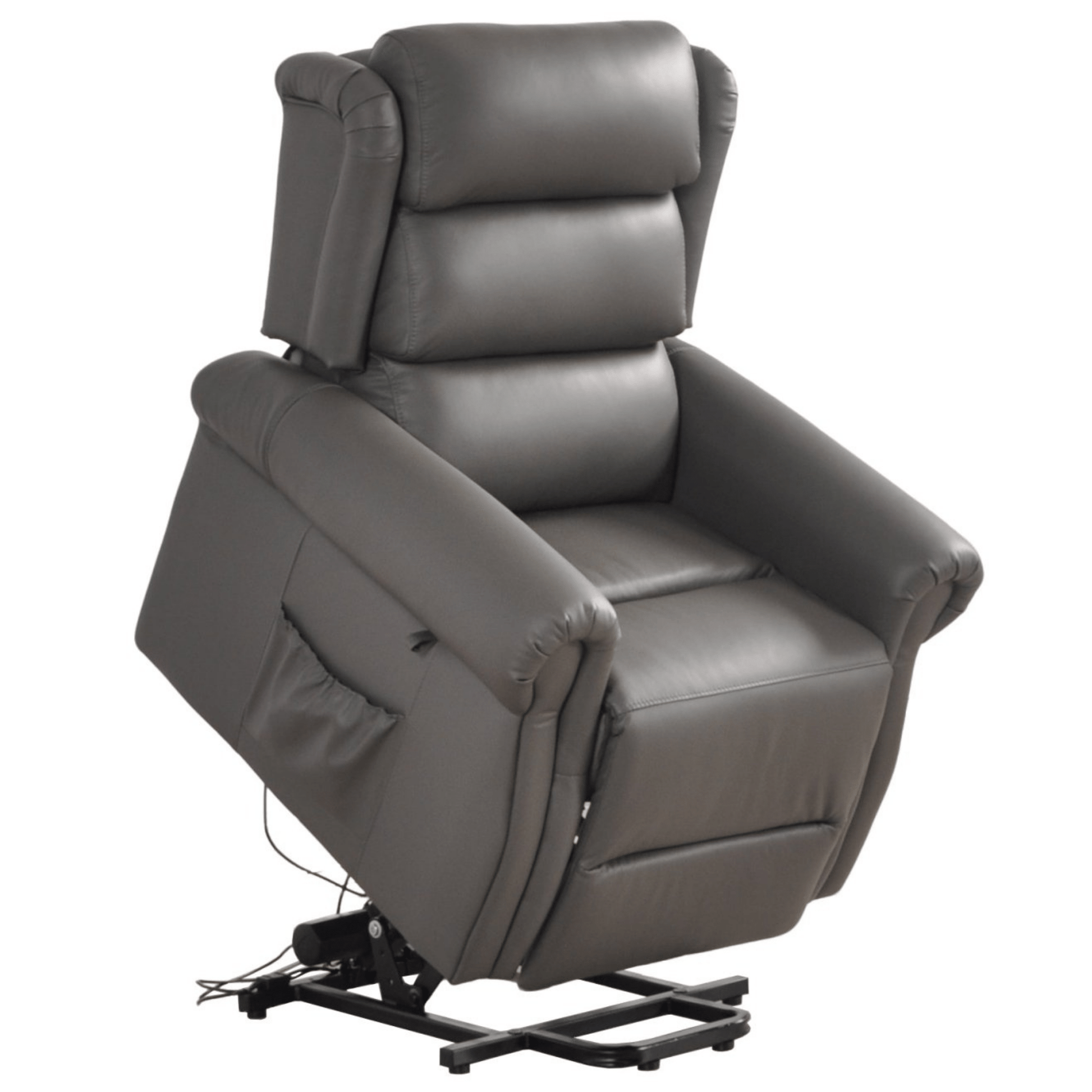 Kingsbury Genuine Leather Grey Rise & Recline Mobility Chair - Furniture Instore