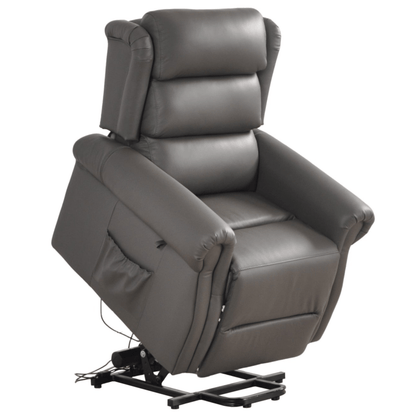 Kingsbury Genuine Leather Grey Rise & Recline Mobility Chair - Furniture Instore