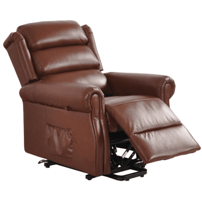 Brown leather recliner chair on a white background