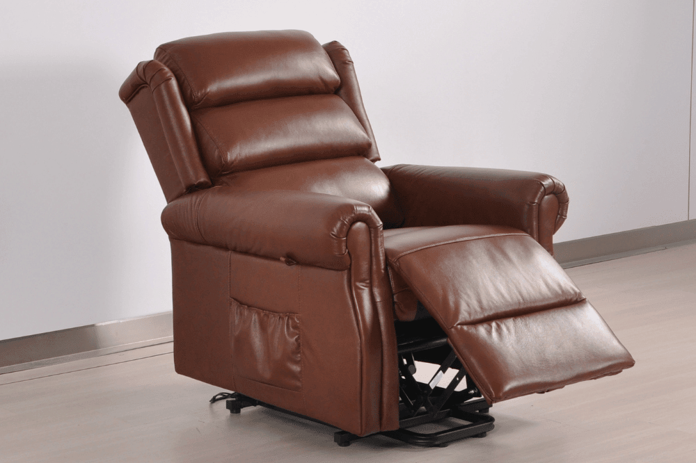 Kingsbury Genuine Leather Tan Rise & Recline Mobility Chair