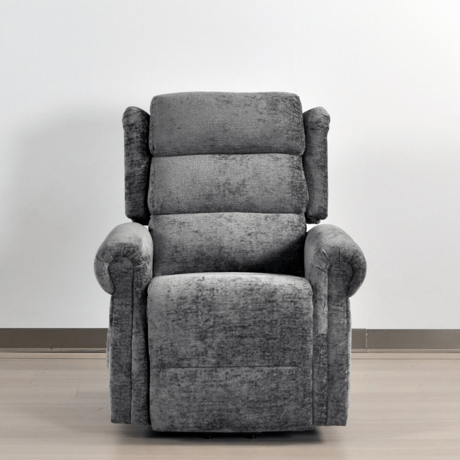 Gray recliner chair on a plain background