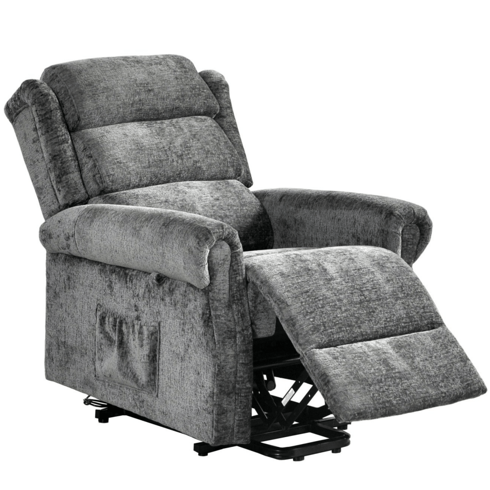 Gray recliner chair with armrests on a white background