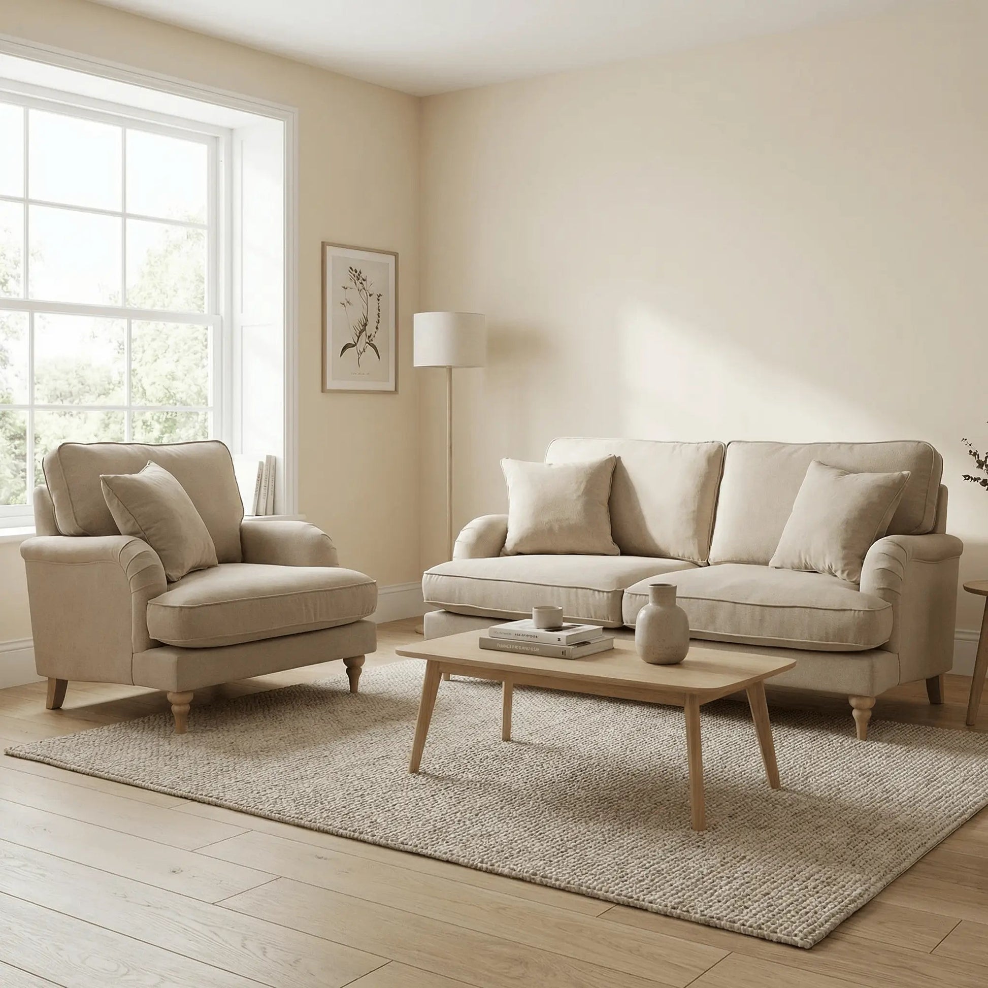 Livie Cream Fabric 2+1 Seater - Furniture Instore