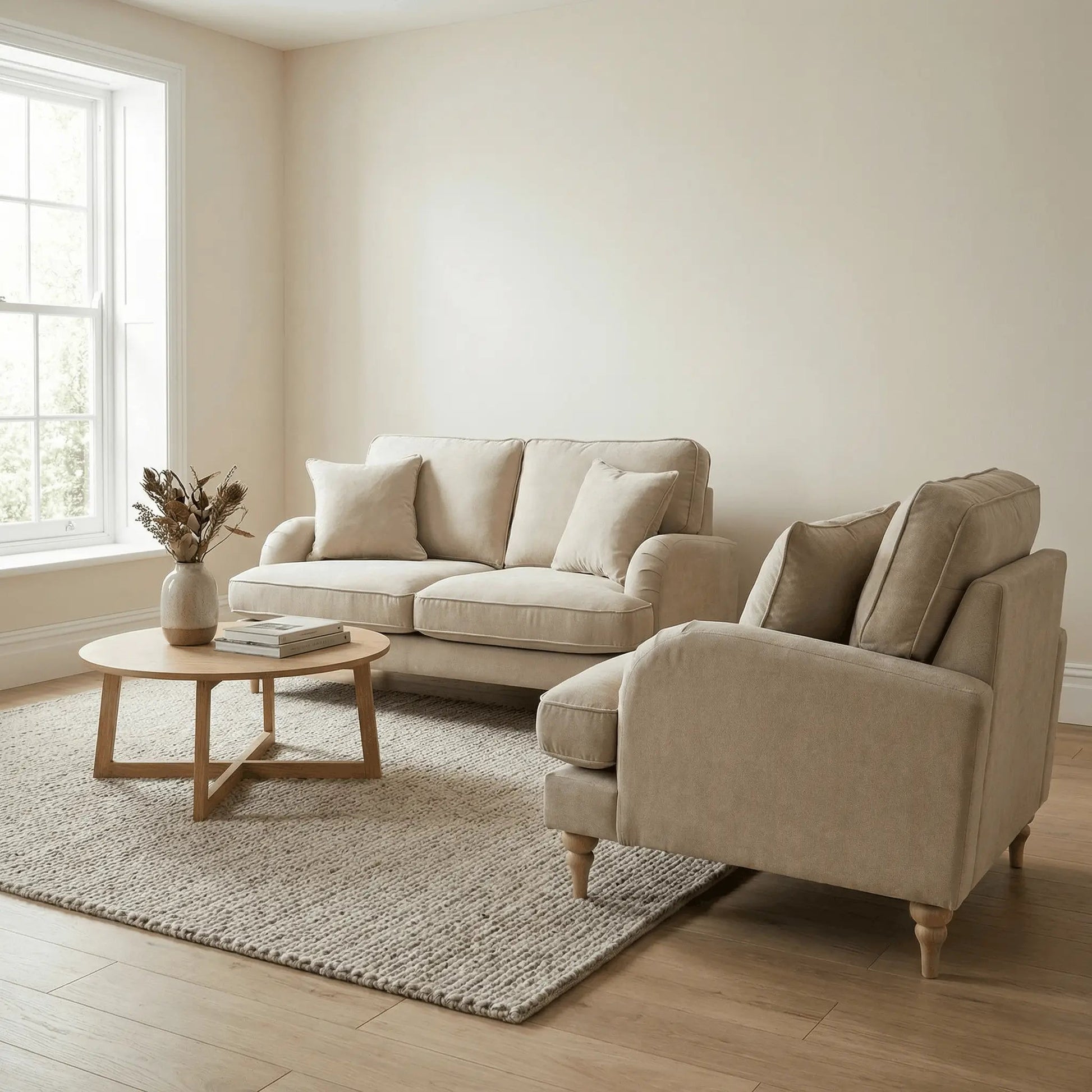Livie Cream Fabric 2+1 Seater - Furniture Instore