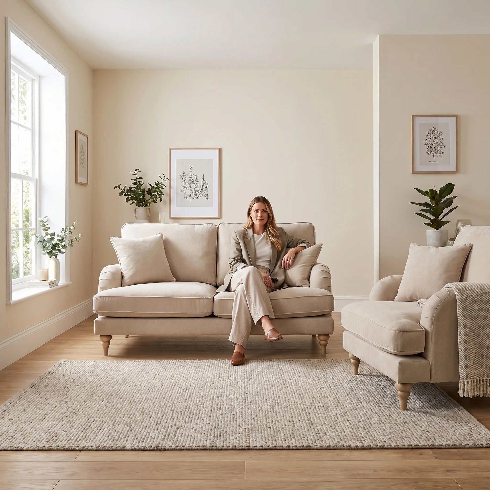 Livie Cream Fabric 2+1 Sofa Set - Furniture Instore