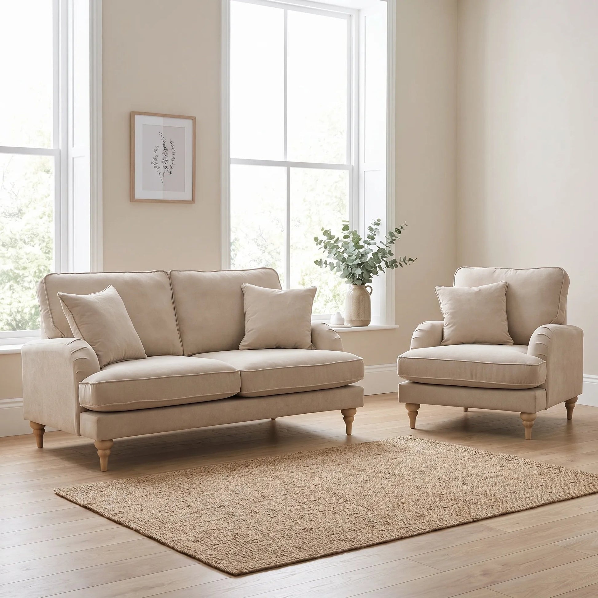 Livie Cream Fabric 2+1 Sofa Set - Furniture Instore