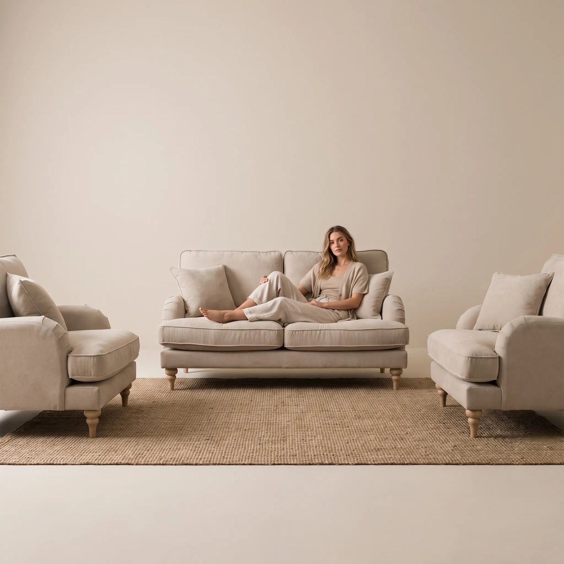 Livie Cream Fabric 2+1+1 Sofa Set - Furniture Instore