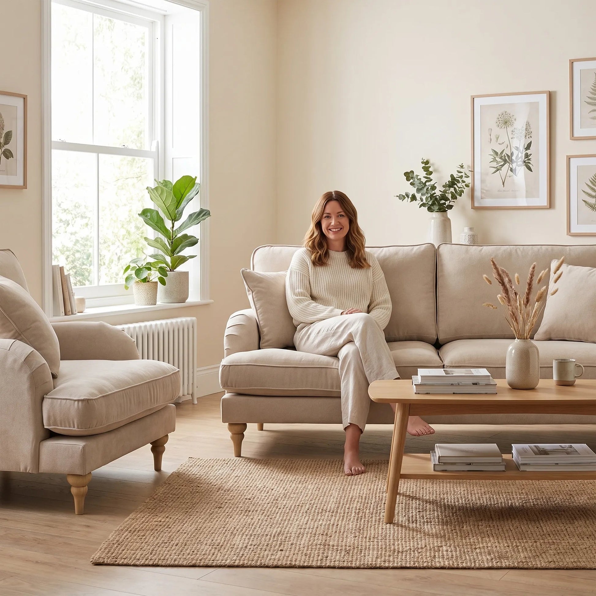 Livie Cream Fabric 3+1 Seater Sofa Set - Furniture Instore