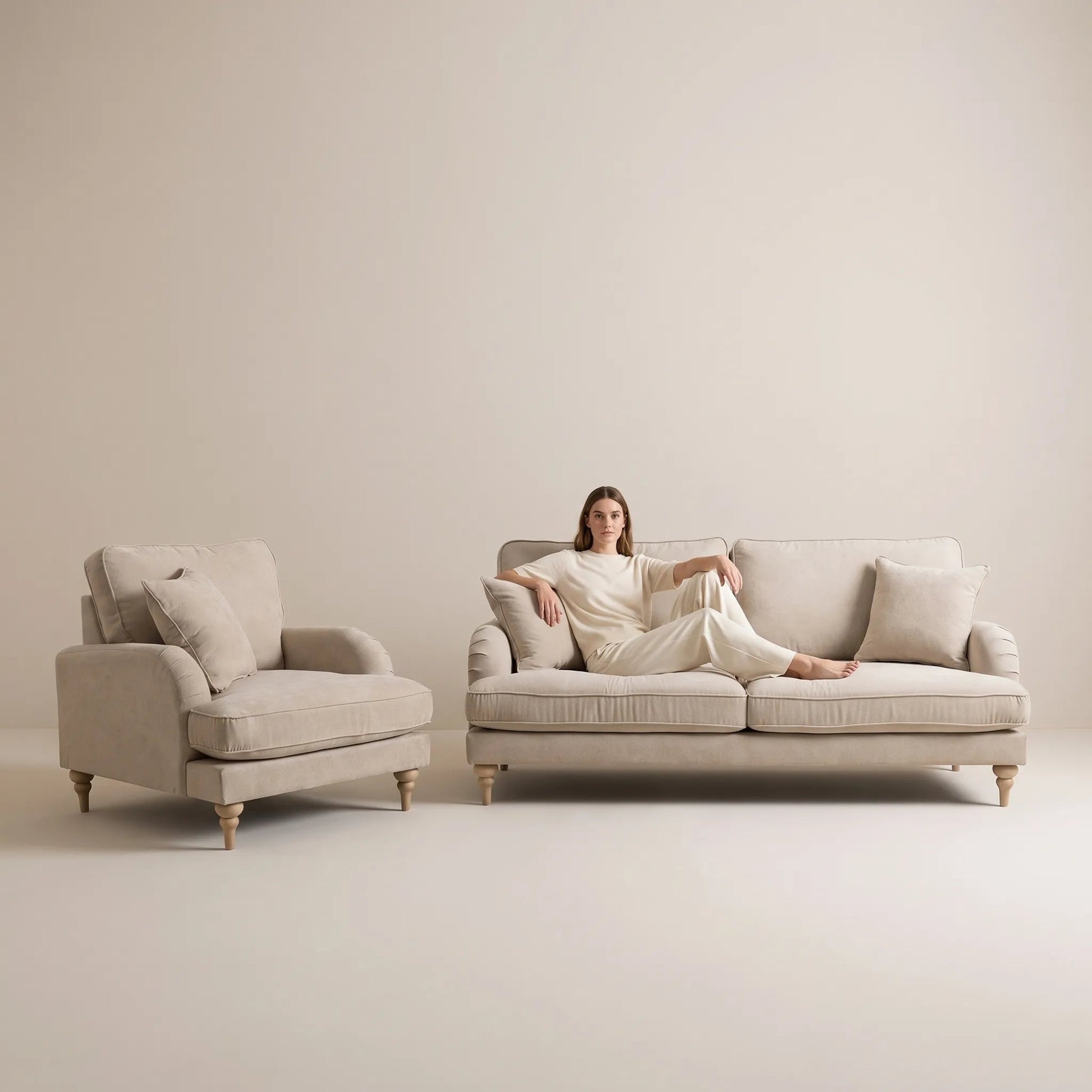 Livie Cream Fabric 3+1 Seater Sofa Set - Furniture Instore