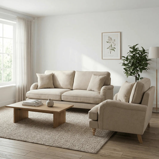 Livie Cream Fabric 3+1 Seater Sofa Set - Furniture Instore