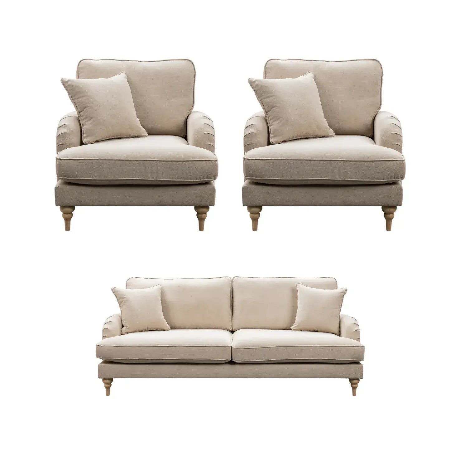 Livie Cream Fabric 3+1+1 Seater Sofa Set - Furniture Instore