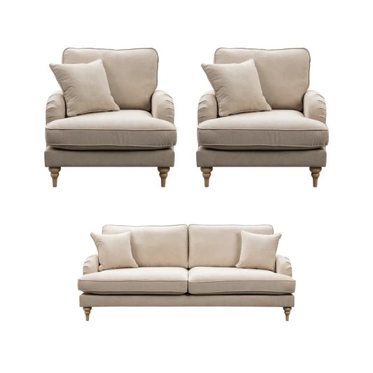 Livie Cream Fabric 3+1+1 Seater Sofa Set - Furniture Instore