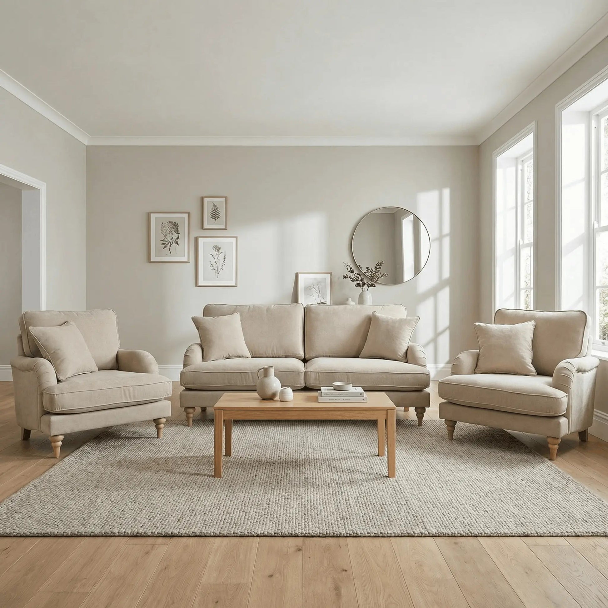 Livie Cream Fabric 3+1+1 Seater Sofa Set - Furniture Instore