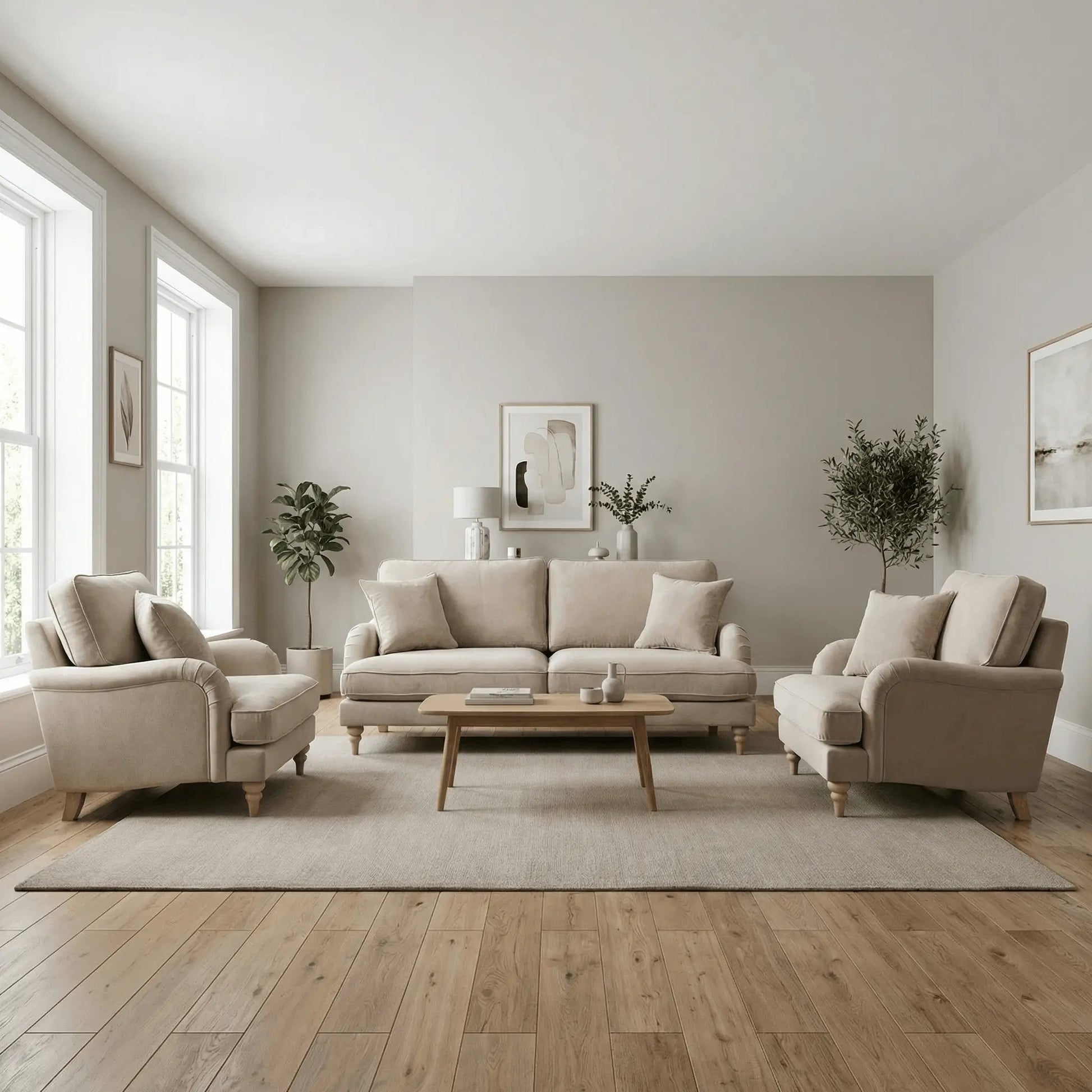 Livie Cream Fabric 3+1+1 Seater Sofa Set - Furniture Instore