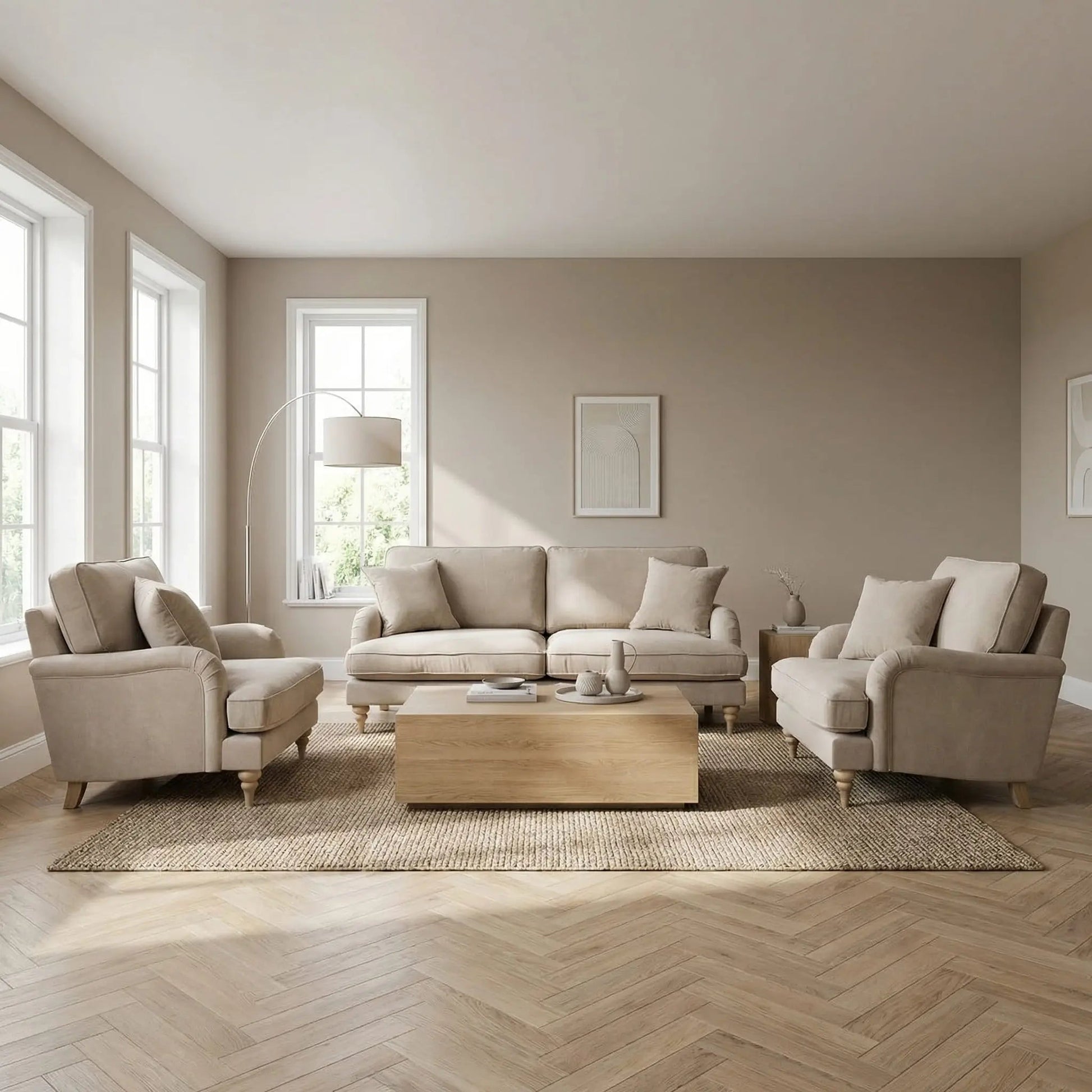 Livie Cream Fabric 3+1+1 Seater Sofa Set - Furniture Instore