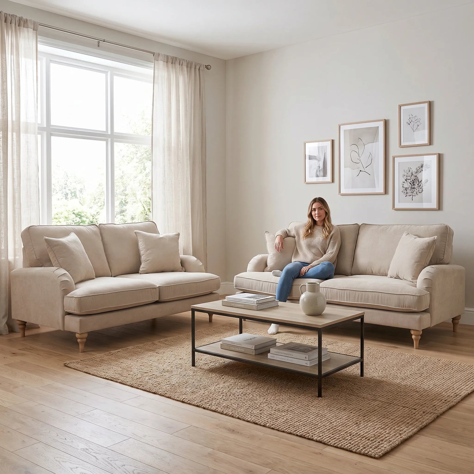 Livie Cream Fabric 3+2 Sofa Set - Furniture Instore