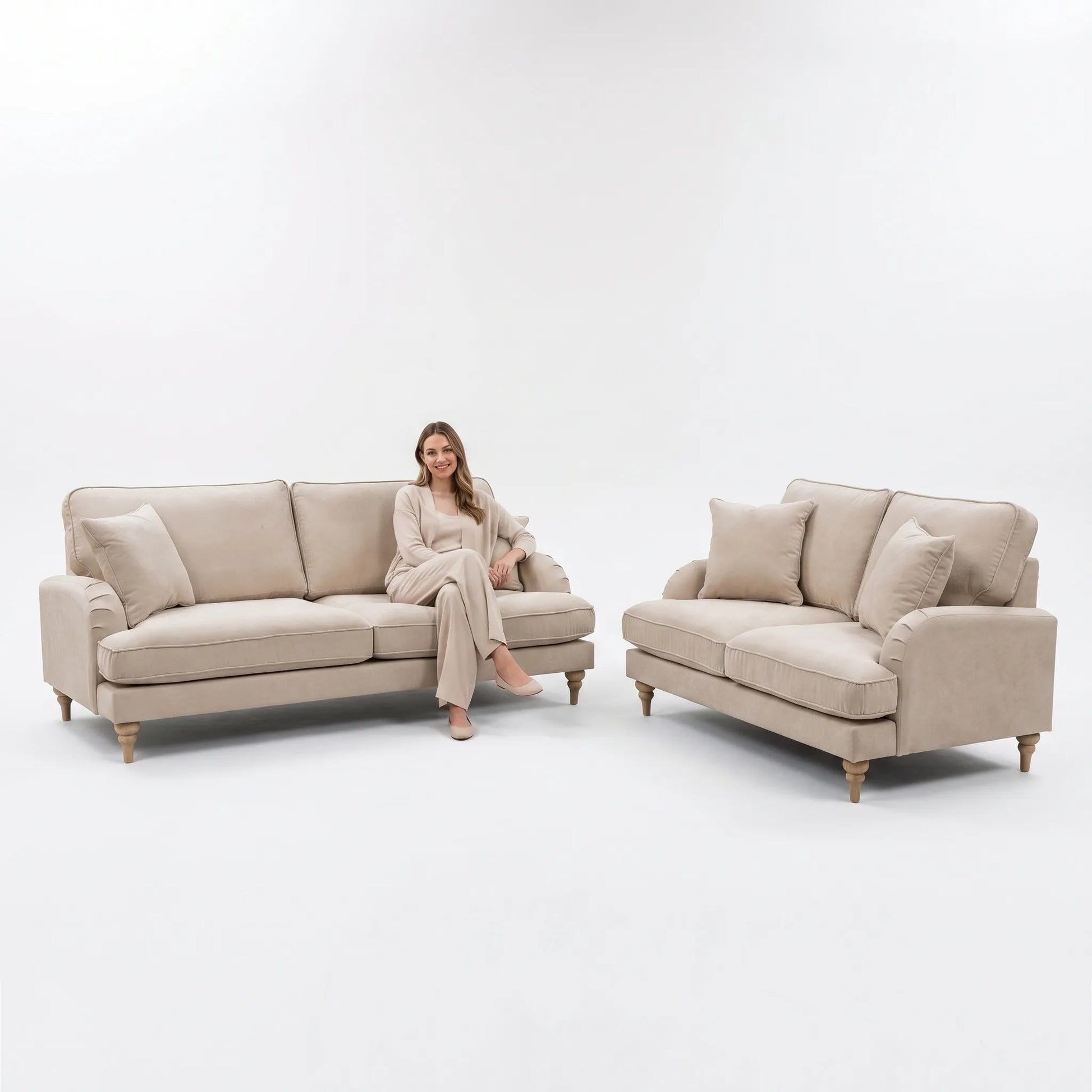 Livie Cream Fabric 3+2 Sofa Set - Furniture Instore