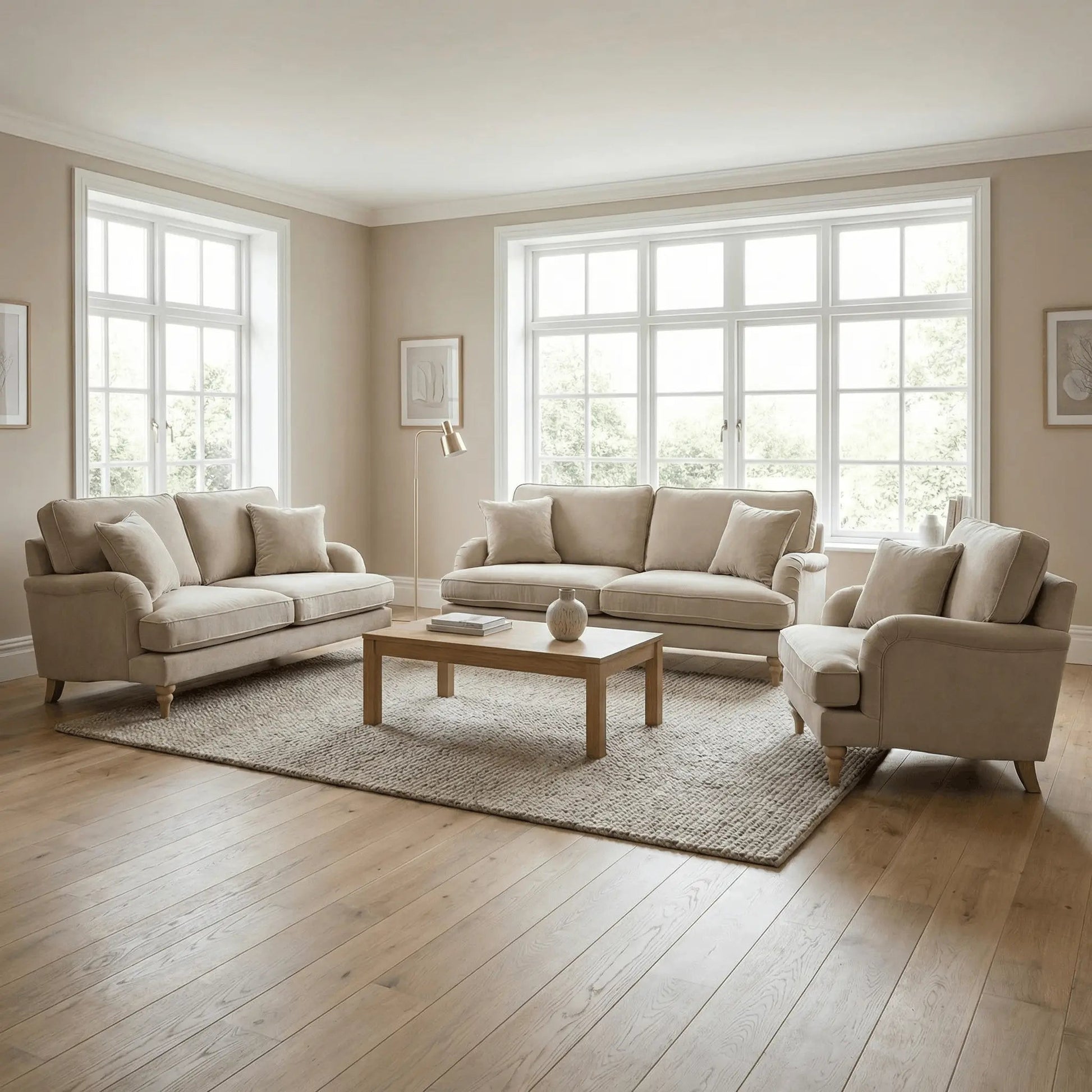 Livie Cream Fabric 3+2+1 Seater Sofa Set - Furniture Instore