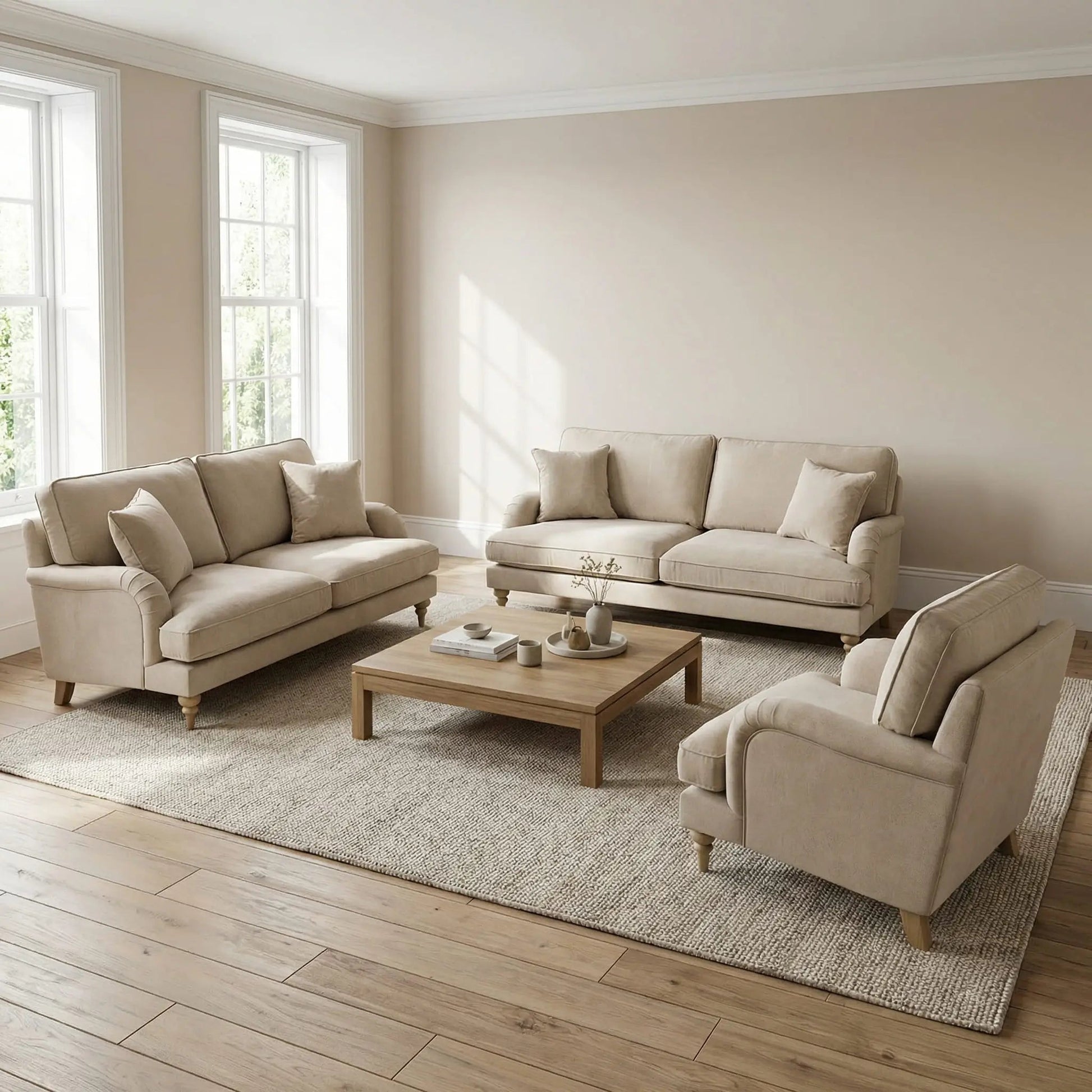 Livie Cream Fabric 3+2+1 Seater Sofa Set - Furniture Instore