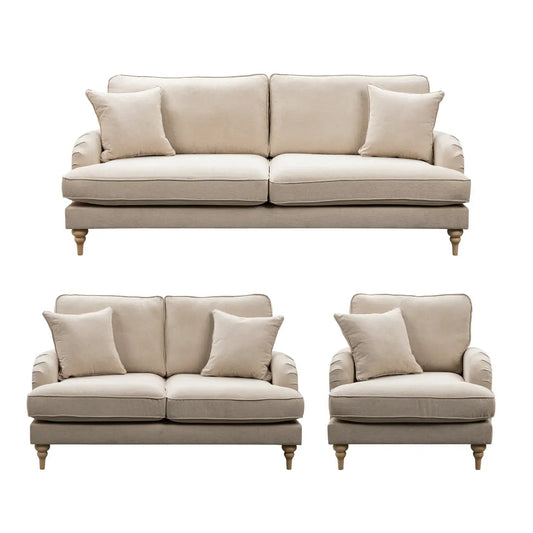 Livie Cream Fabric 3+2+1 Seater Sofa Set - Furniture Instore