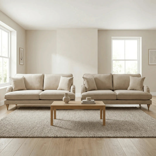 Livie Cream Fabric 3+3 Seater sfoa Set - Furniture Instore