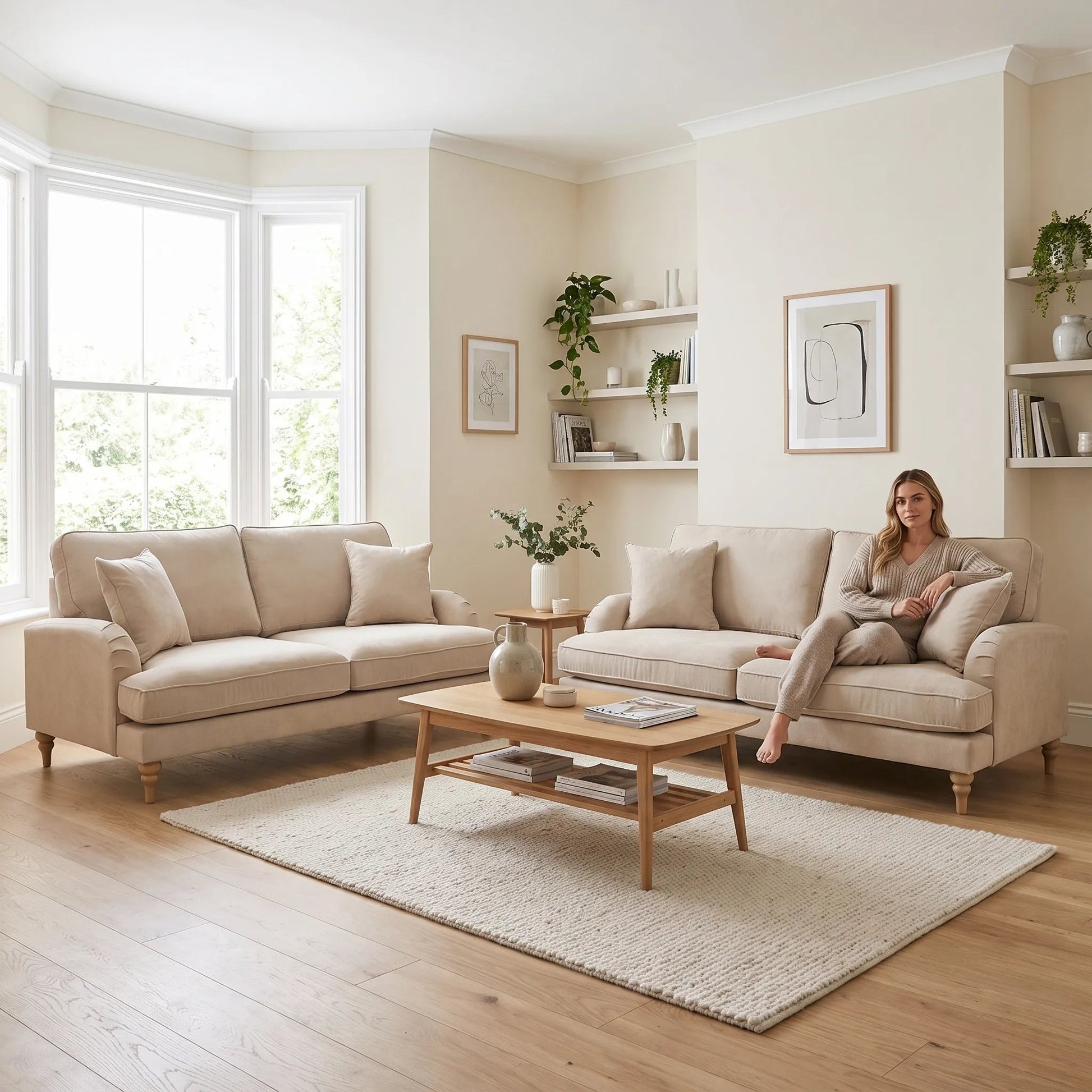 Livie Cream Fabric 3+3 Seater Sofa Set - Furniture Instore