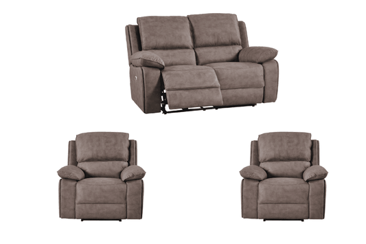 Maple Brown Suede Fabric Electric Recliner 2+1+1 Seater Sofa Set