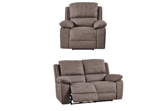 Maple Brown Suede Fabric Electric Recliner 2+1 Seater Sofa Set