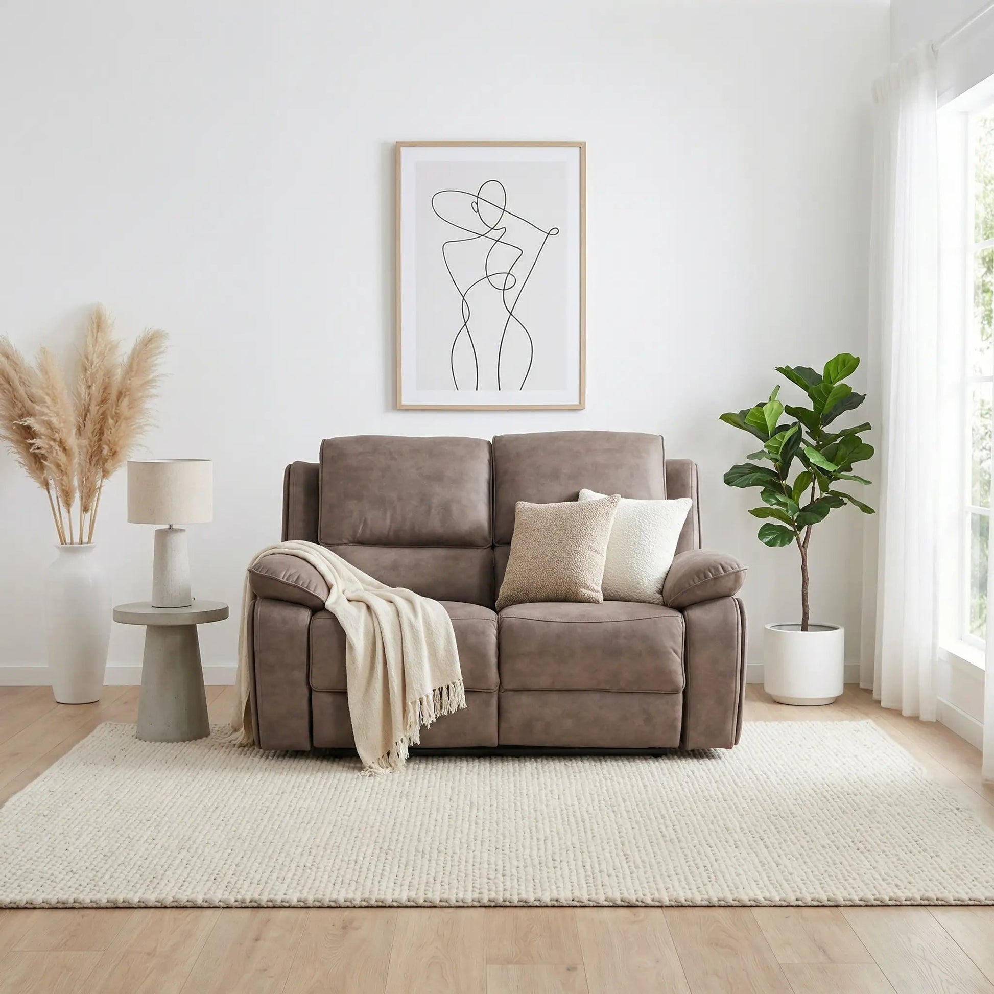 Maple Brown Suede Fabric Electric Recliner 2 Seater Sofa - Furniture Instore