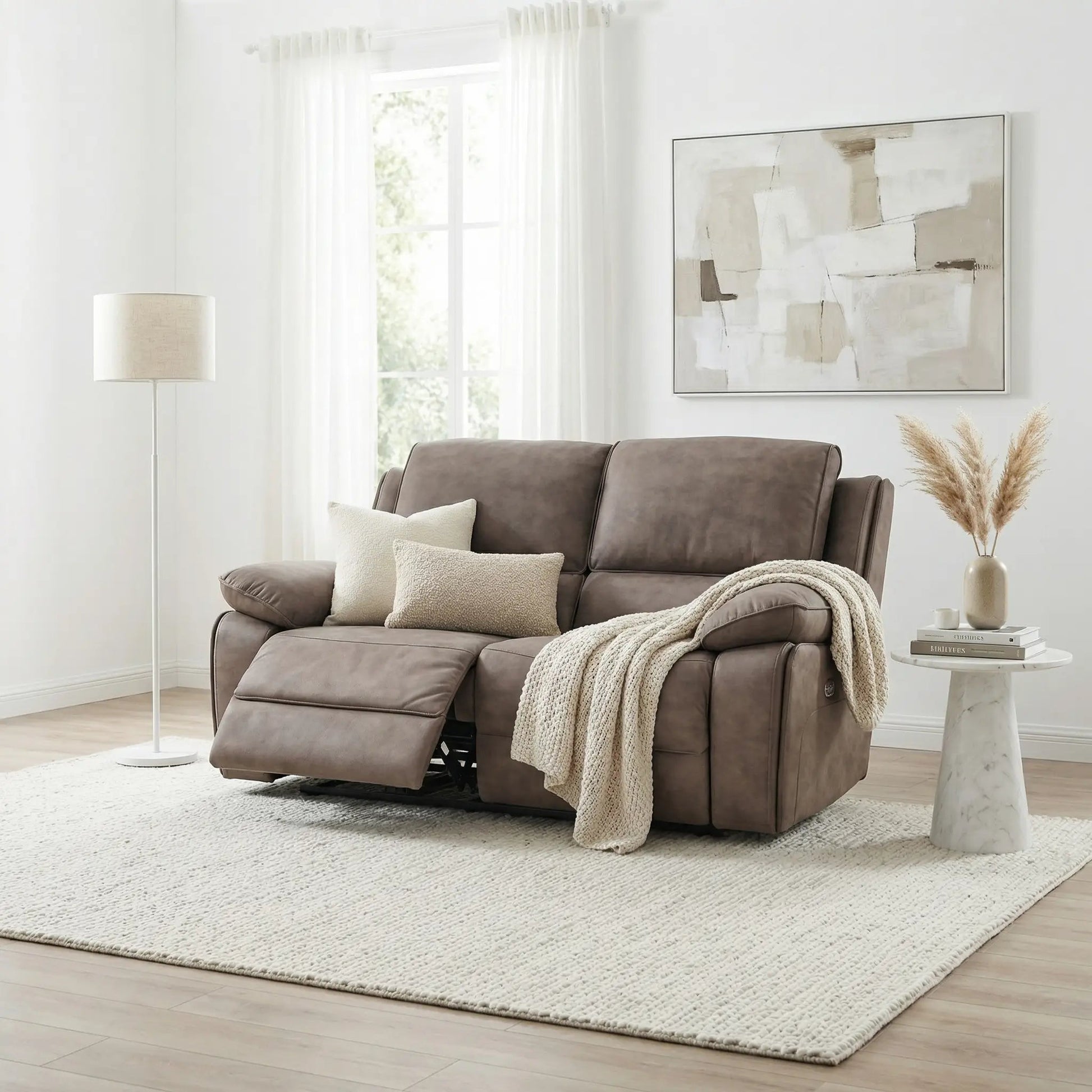 Maple Brown Suede Fabric Electric Recliner 2 Seater Sofa - Furniture Instore