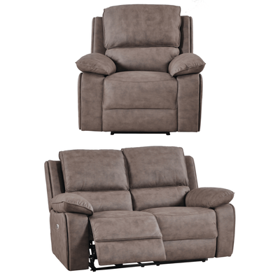 Maple Brown Suede Fabric Electric Recliner 2+1 Seater Sofa Set