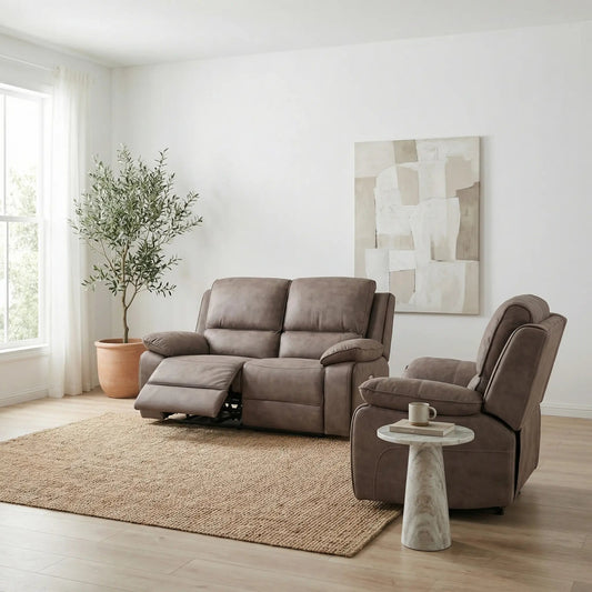 Maple Brown Suede Fabric Electric Recliner 2+1 Seater Sofa Set - Furniture Instore