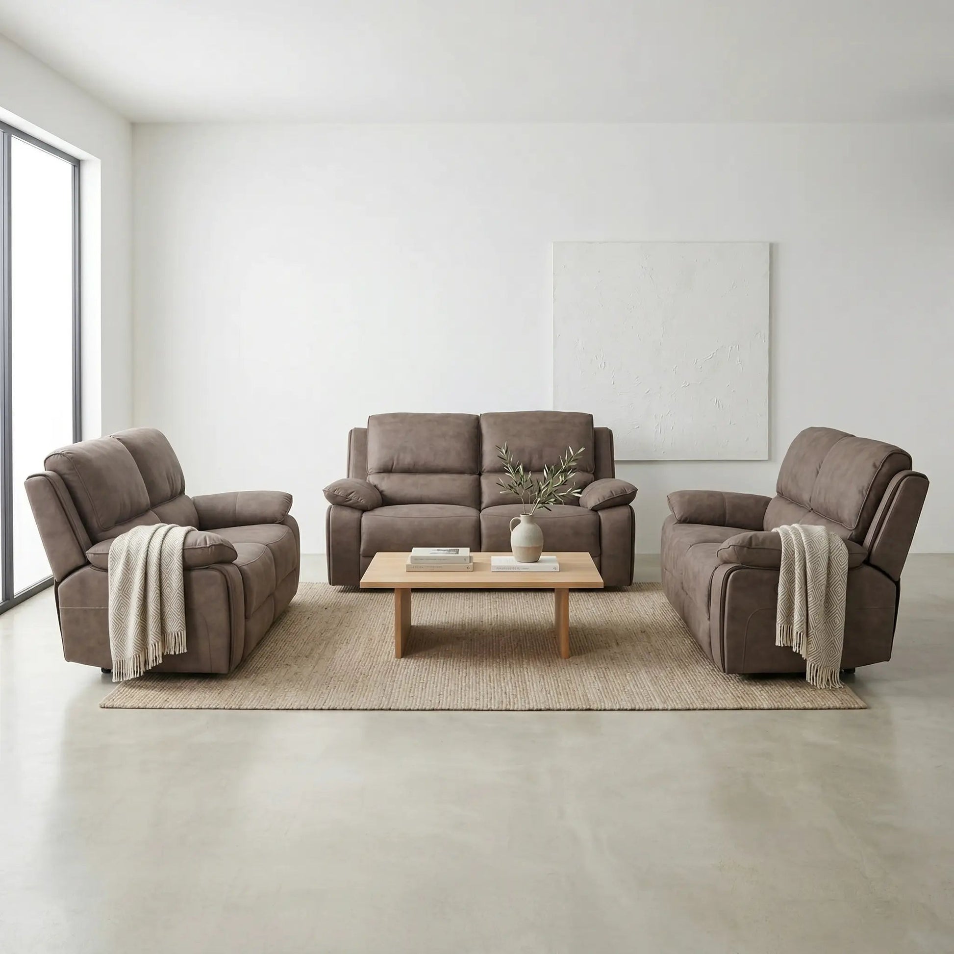 Maple Brown Suede Fabric Electric Recliner 2+1+1 Seater Sofa Set - Furniture Instore