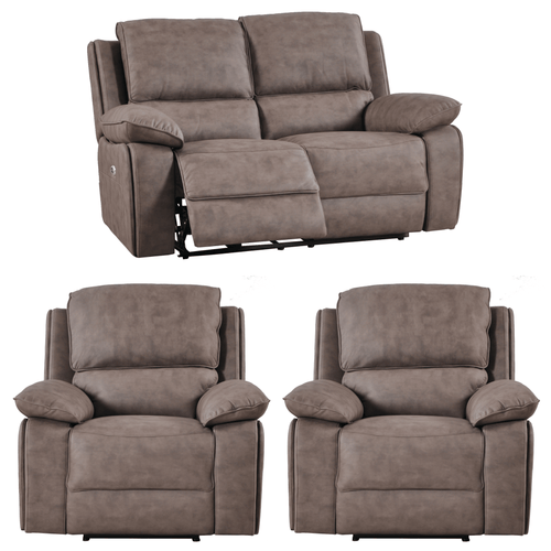 Maple Brown Suede Fabric Electric Recliner 2+1+1 Seater Sofa Set
