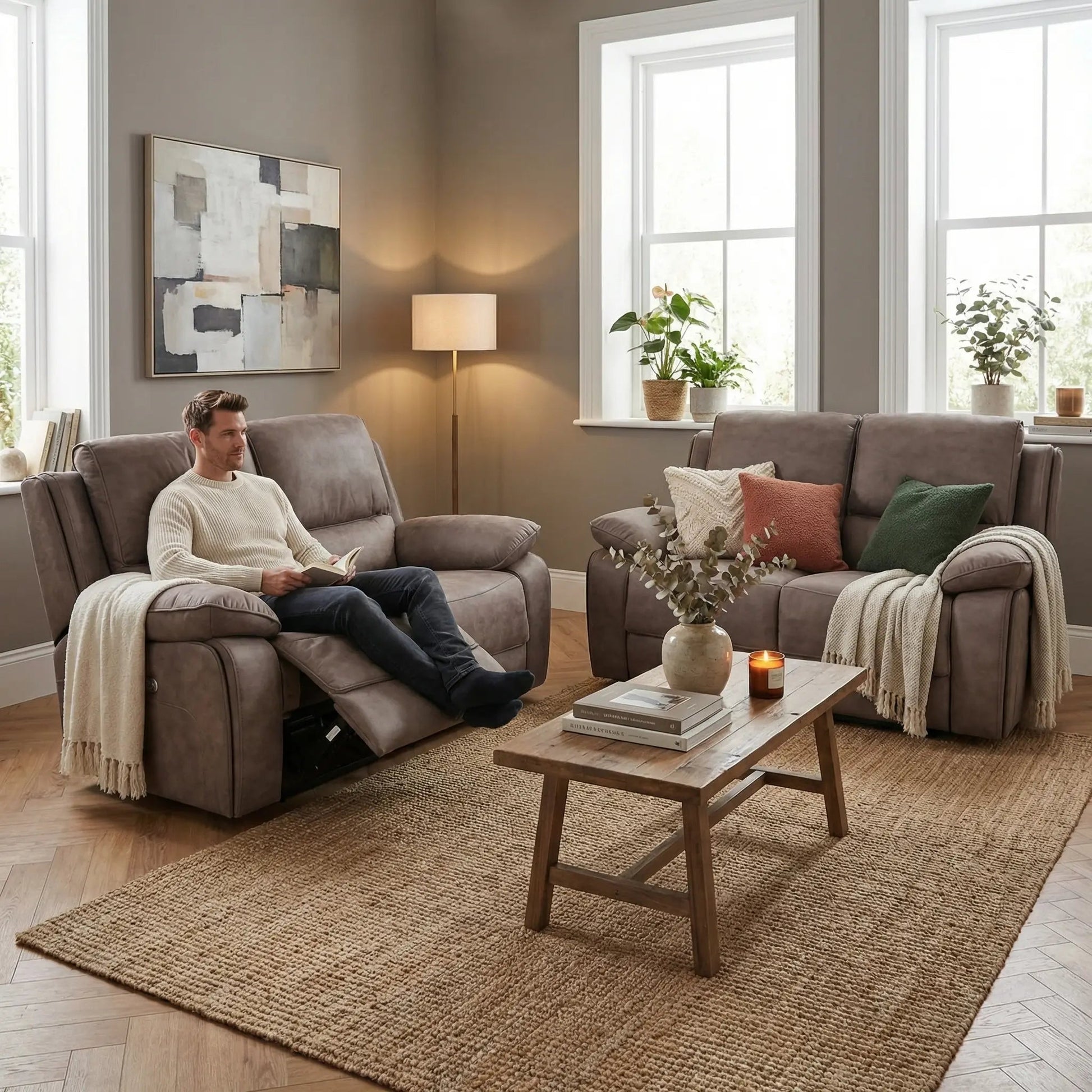 Maple Brown Suede Recliner 2+2 Sofa Set - view 2 - Furniture Instore