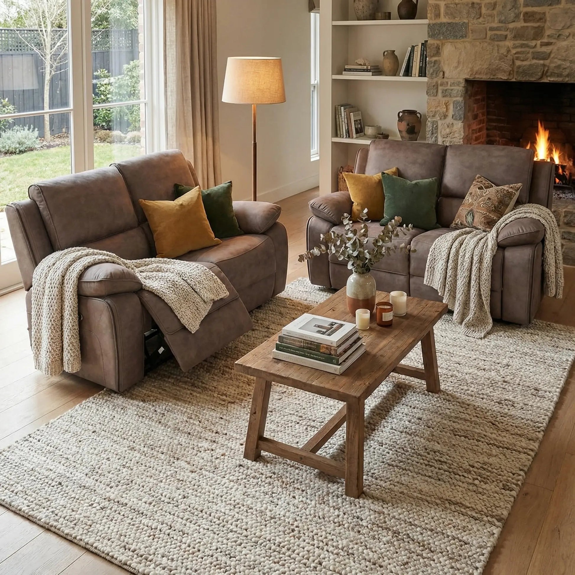 Maple Brown Suede Recliner 2+2 Sofa Set - view 3 - Furniture Instore