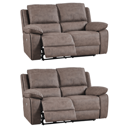Two brown recliner sofas on a white background