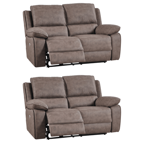 Maple Brown Suede Fabric Electric Recliner 2+2 Seater Sofa Set