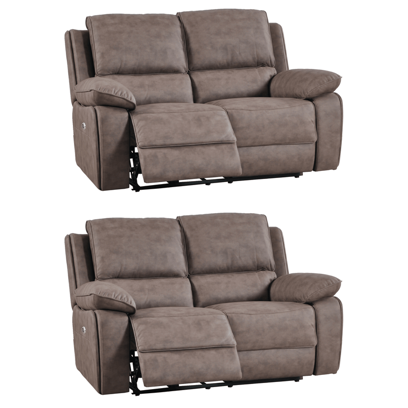Two brown recliner sofas on a white background