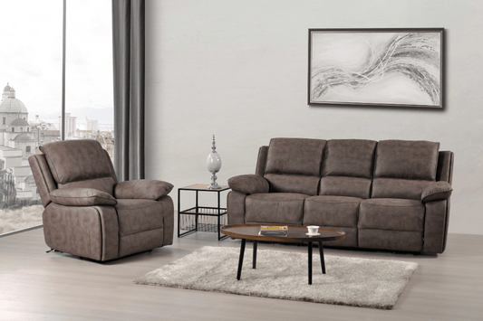 Maple Brown Suede Fabric Electric Recliner 3+1 Seater Sofa Set - Furniture Instore