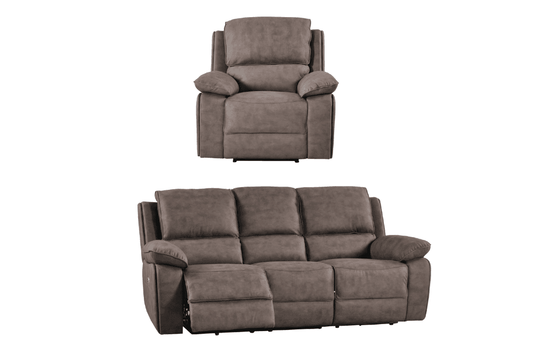Maple Brown Suede Fabric Electric Recliner 3+1 Seater Sofa Set