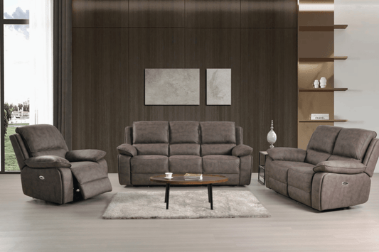 Maple Brown Suede Fabric Electric Recliner 3+2+1 Seater Sofa Set - Furniture Instore