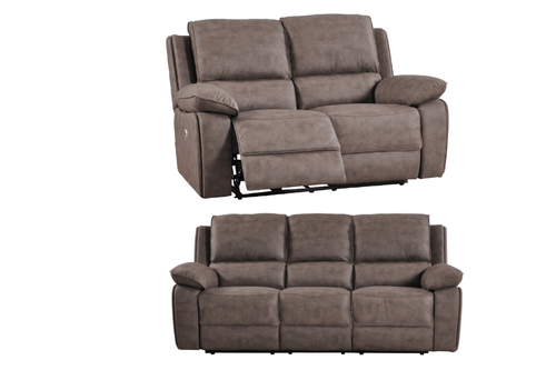 Maple Brown Suede Fabric Electric Recliner 3+2 Seater Sofa Set